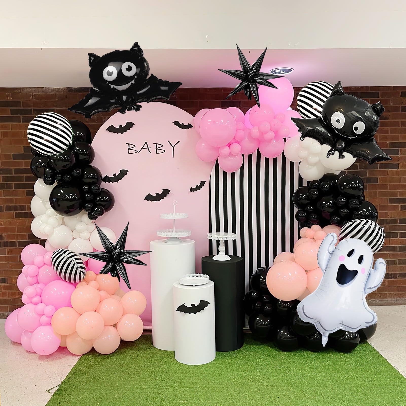 Pink black orange halloween balloon garland arch kit 136pcs with bat ghost foil balloons for girl baby shower happy boo day spooky one 1st birthday decorations