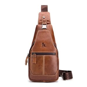 pundarika leather sling bag for men chest bag shoulder bag crossbody casual chest pack sling backpack man bag-brown