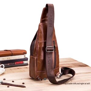 pundarika Leather Sling Bag for men Chest Bag shoulder bag crossbody casual chest pack Sling Backpack man bag-Brown