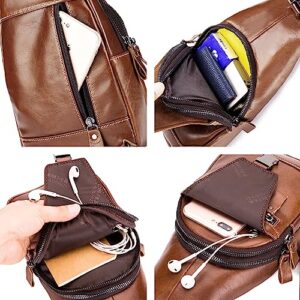 pundarika Leather Sling Bag for men Chest Bag shoulder bag crossbody casual chest pack Sling Backpack man bag-Brown