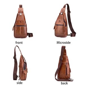 pundarika Leather Sling Bag for men Chest Bag shoulder bag crossbody casual chest pack Sling Backpack man bag-Brown