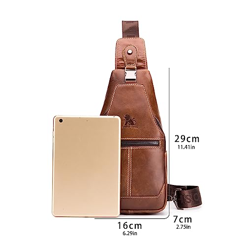 pundarika Leather Sling Bag for men Chest Bag shoulder bag crossbody casual chest pack Sling Backpack man bag-Brown