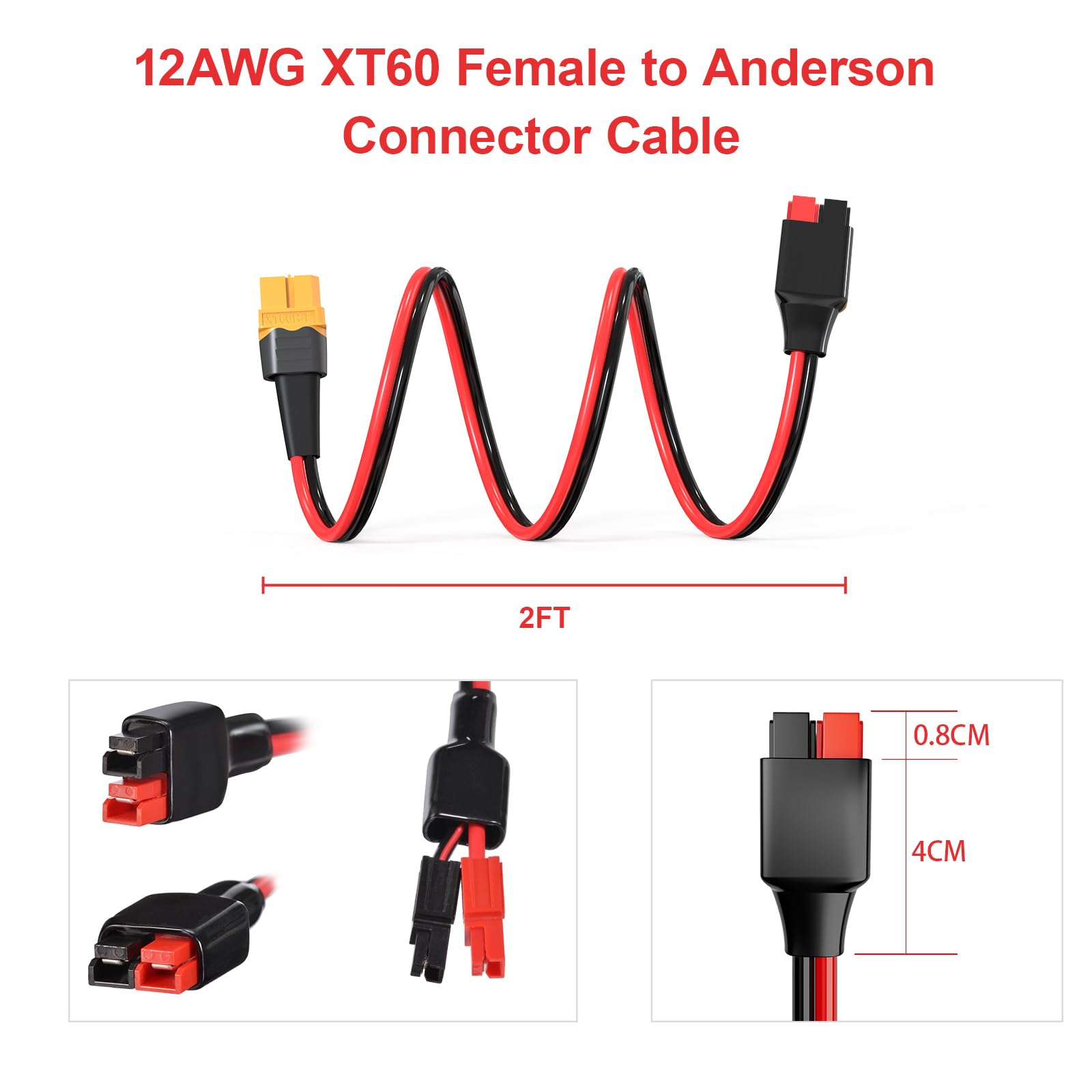 ELFCULB XT60 to Anderson Adapter,12AWG XT60 Female to Anderson Connector Cable for RC Battery Solar Portable Power Power Station and Solar Panel(2FT)