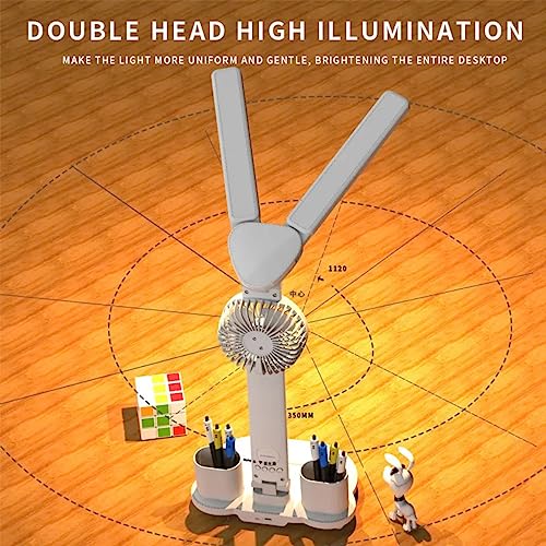 Desk Lamp LED, Lamp with Fan - Foldable Multifunction Table Lamp with Clock Date and Calendar - Led Desk Light with Pen Holder for Bedroom, Home Office Desk Lamp - Reading Table Lamp