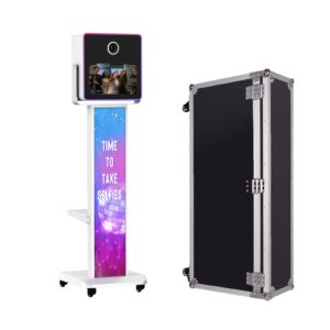 raubay camera photo booth machine, portable dslr selfie station with 15.6" touch screen pc, app control lcd screen metal shell stand, rgb fill light, flight case for wedding, parties, rental business