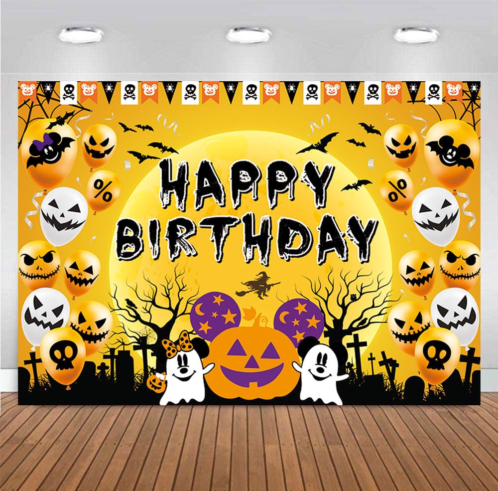 Halloween Backdrop Halloween Birthday Party Decorations Halloween Pumpkin Head for Children Birthday Happy Banner Halloween Baby Shower Props Banner Photo Decorations 5x3ft