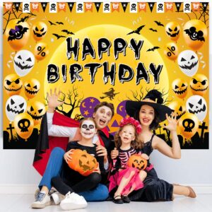 Halloween Backdrop Halloween Birthday Party Decorations Halloween Pumpkin Head for Children Birthday Happy Banner Halloween Baby Shower Props Banner Photo Decorations 5x3ft