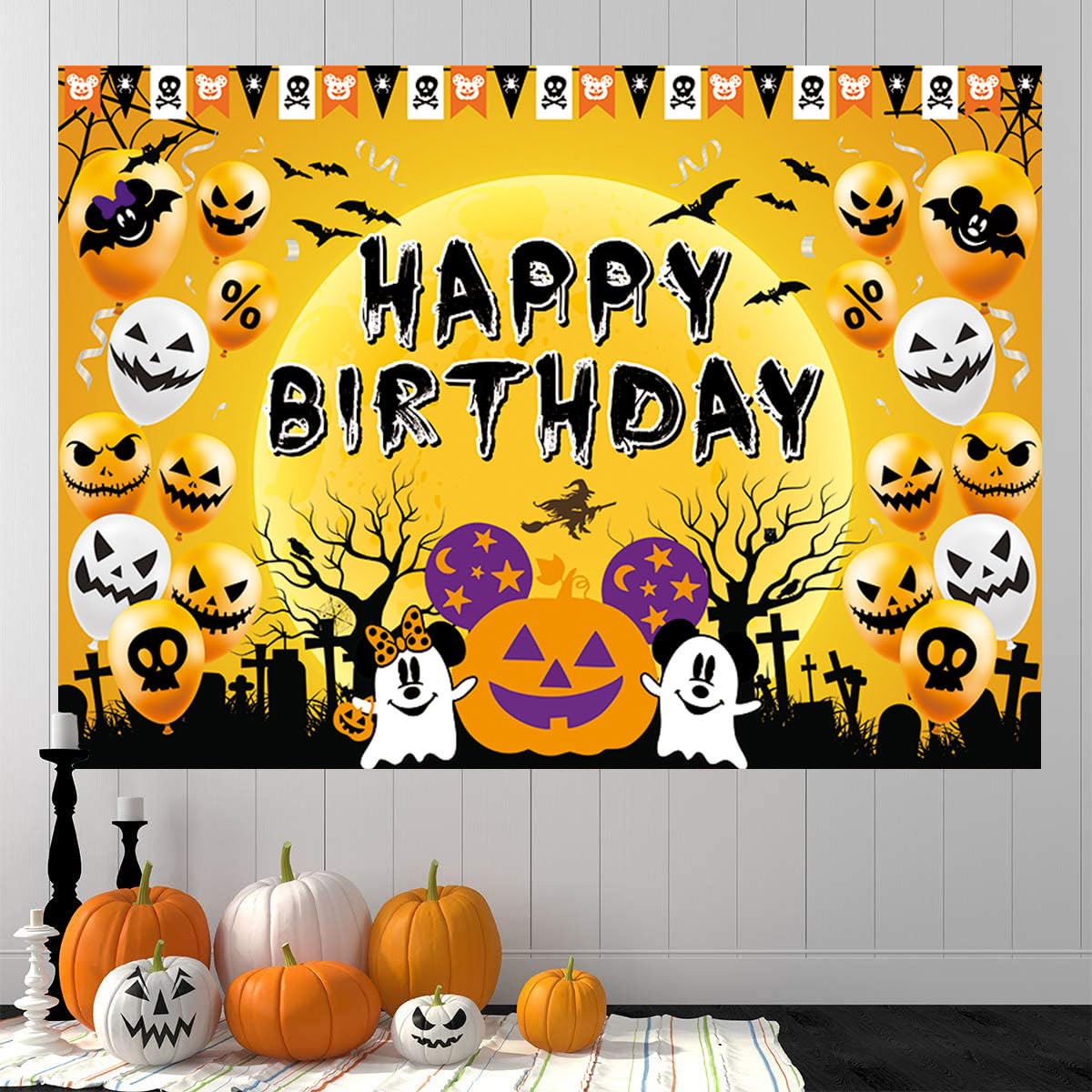 Halloween Backdrop Halloween Birthday Party Decorations Halloween Pumpkin Head for Children Birthday Happy Banner Halloween Baby Shower Props Banner Photo Decorations 5x3ft