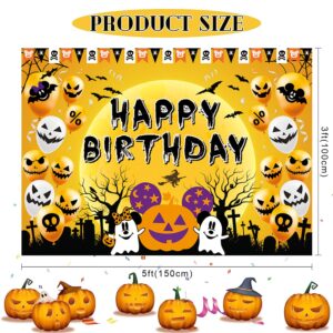 Halloween Backdrop Halloween Birthday Party Decorations Halloween Pumpkin Head for Children Birthday Happy Banner Halloween Baby Shower Props Banner Photo Decorations 5x3ft