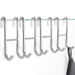 ninetrex shower door towel hooks, over glass door brushed nickel hook for bathrooms,towel rack heavy duty 304 stainless steel for towels frameless glass door，coats，squeegee，loofah，4 pack,silver