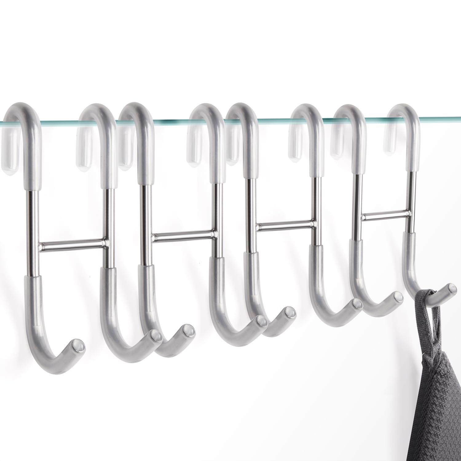 NINETREX Shower Door Towel Hooks, Over Glass Door Brushed Nickel Hook for Bathrooms,Towel Rack Heavy Duty 304 Stainless Steel for Towels Frameless Glass Door，Coats，Squeegee，loofah，4 Pack,Silver