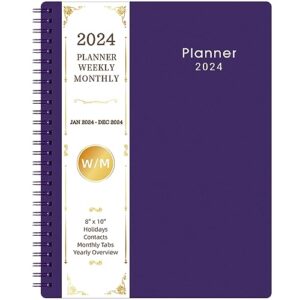 2024 planner - 2024 planner spiral bound, jan. 2024 - dec. 2024, 8”× 10”, 2024 weekly & monthly planners for women/man with printed monthly tabs, strong twin-wire binding, waterproof cover