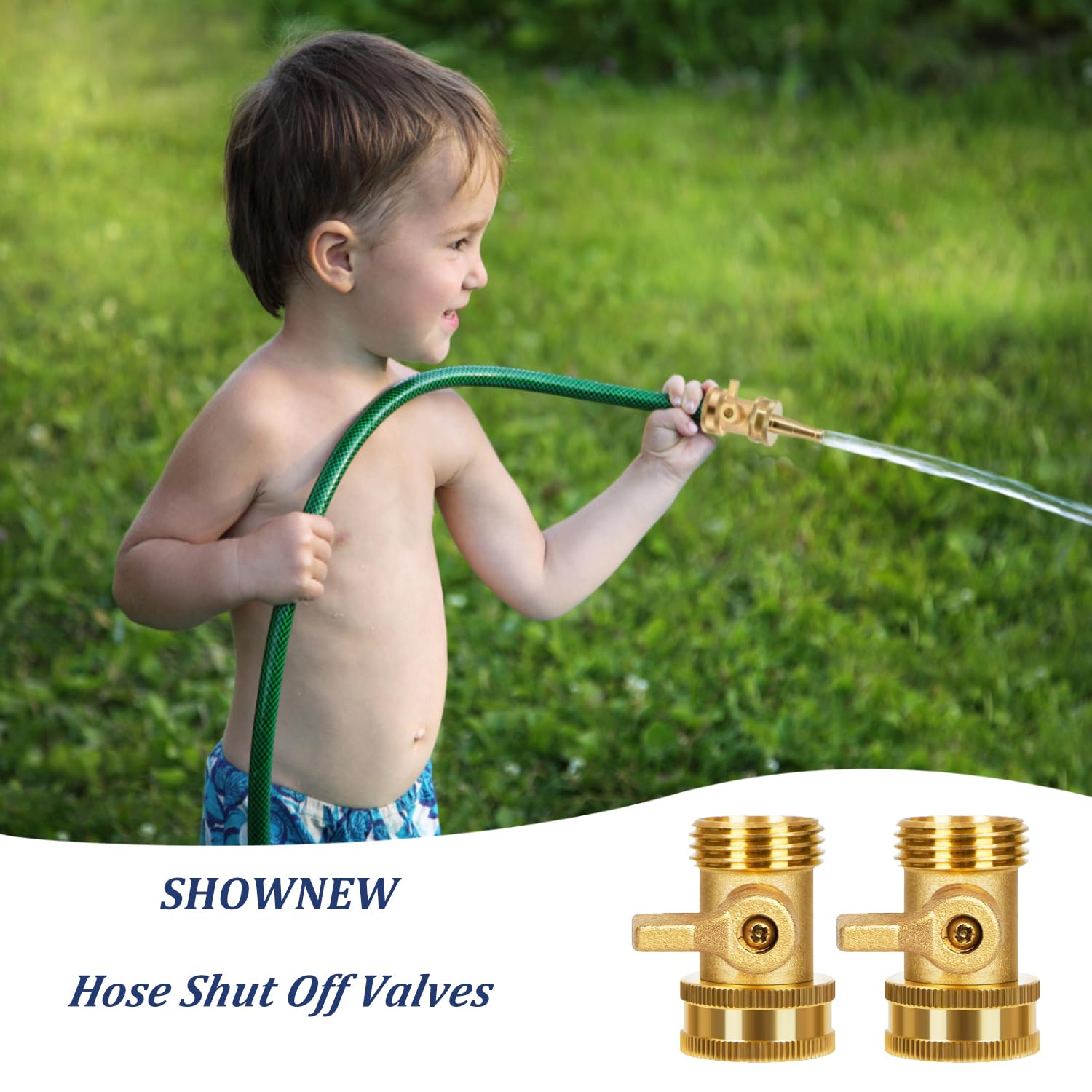 SHOWNEW Heavy Duty Brass Shut Off Valve, 3/4 Inch Solid Brass Garden Hose Valve Water Hose Shut Off Valves, 2 Packs