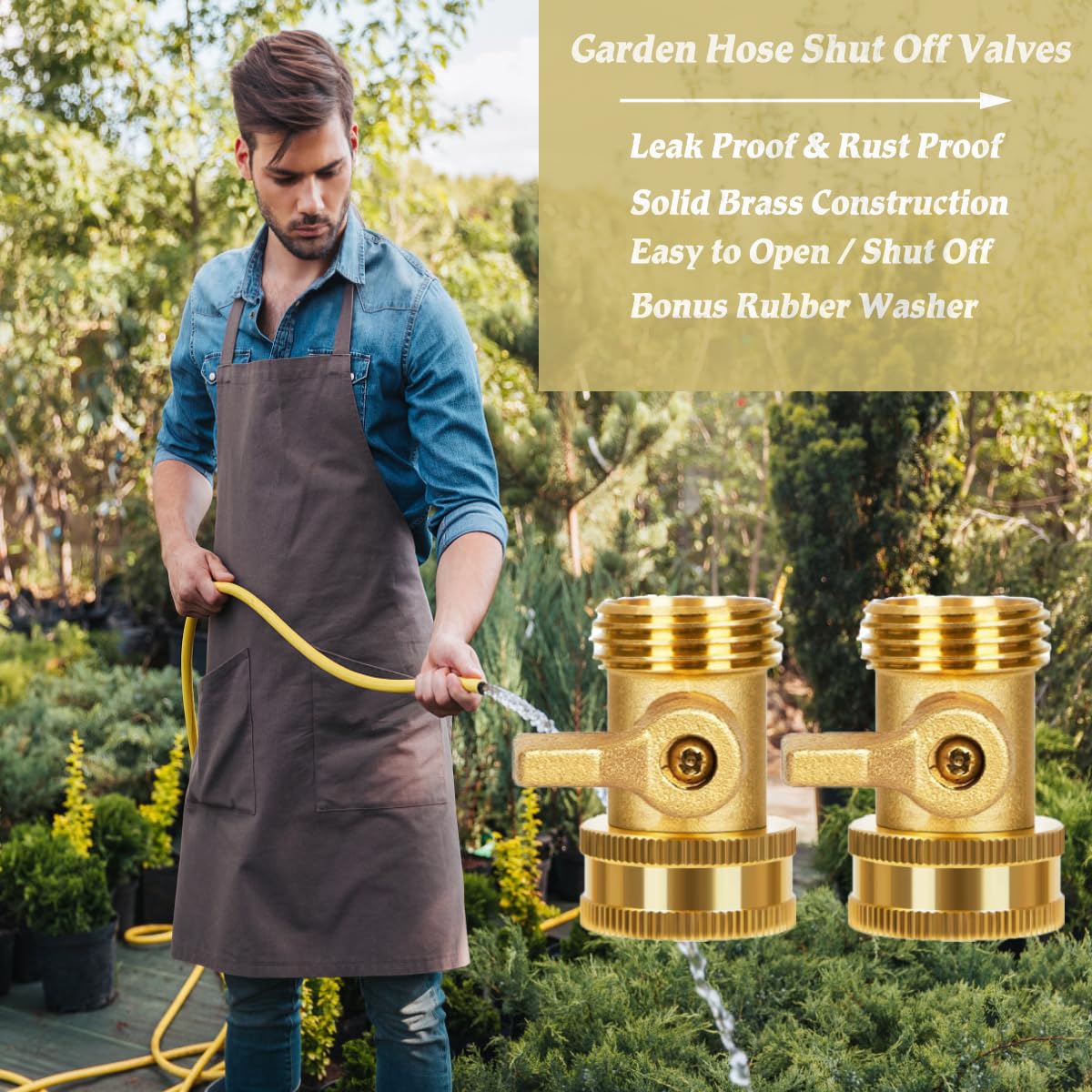 SHOWNEW Heavy Duty Brass Shut Off Valve, 3/4 Inch Solid Brass Garden Hose Valve Water Hose Shut Off Valves, 2 Packs