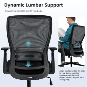 Big and Tall Office Chair 400lbs Heavy Duty Computer Chair, Wide Seat Desk Chair Ergonomic Mesh Chair, 4D Armrest Metal Base Thick Padded Seat Cushion, Adjustable Plus Size Rolling Chair