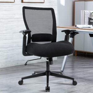 Big and Tall Office Chair 400lbs Heavy Duty Computer Chair, Wide Seat Desk Chair Ergonomic Mesh Chair, 4D Armrest Metal Base Thick Padded Seat Cushion, Adjustable Plus Size Rolling Chair