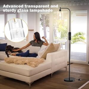 PAZZO LED Floor Lamp, Industrial Standing Lamp with Glass Lampshade, Ideal for Living Room, Bedroom, and Office, Matte Black Finish (Includes Remote Control)