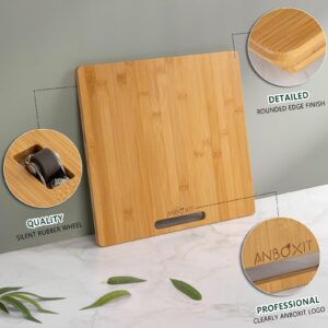 ANBOXIT Bamboo Appliance Slider, Sliding Tray for Coffee Maker, Kitchen Countertop Appliance Rolling Tray, Coffee Pot Slider Tray with Rubber Wheels, Wide - Medium (13"D x 14"W)
