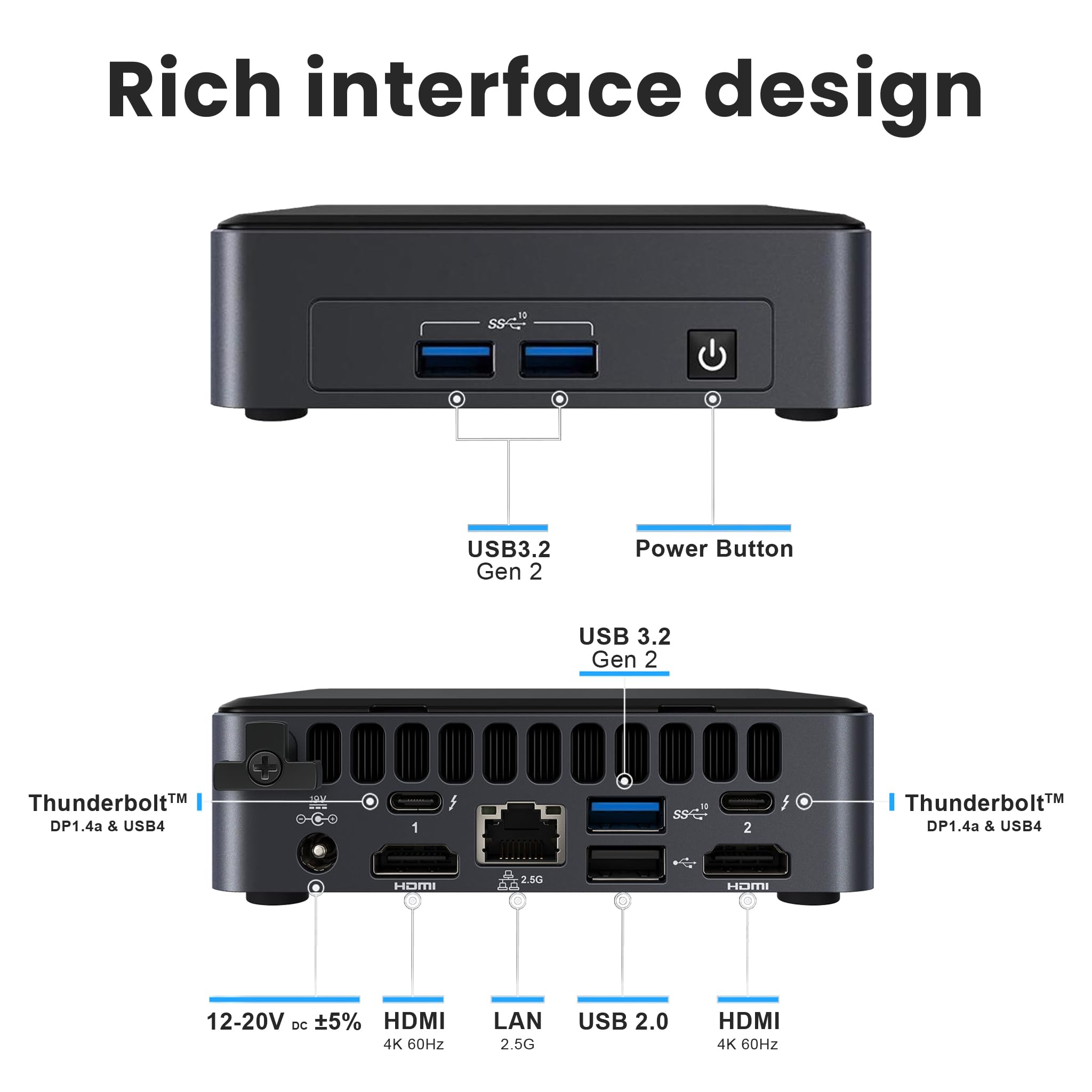 Intel NUC 11 Pro Slim Kit, 11th Gen, Core i7-1165G7, 64 GB DDR4 RAM, 1 TB SSD, RJ-45, WiFi-6,Bluetooth, HDMI, Windows 11 Pro, Mini PC + NPO Cord