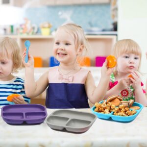 Dandat 6 Pack Powerful Suction Plates for Toddler Baby 100% Food Grand Silicone Microwave and Dishwasher Safe with Self Feeding Spoon Fork Utensils Set Divided Plates for Boys Girls (Bright Colors)