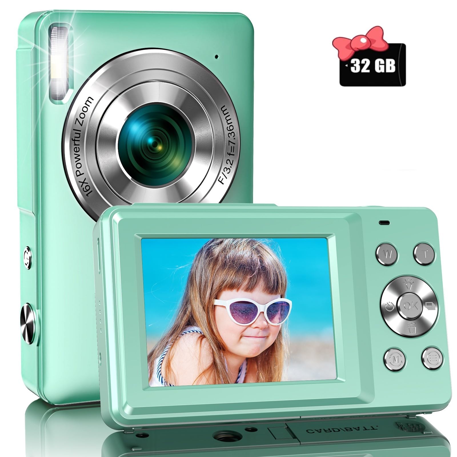 Digital Camera, FHD 1080P Point and Shoot Digital Camera for Kids with 16X Zoom, Anti-Shake, 44MP Vlogging Cameras with 32GB Card, Compact Small Digital Camera for Teens, Girls, Boys Students