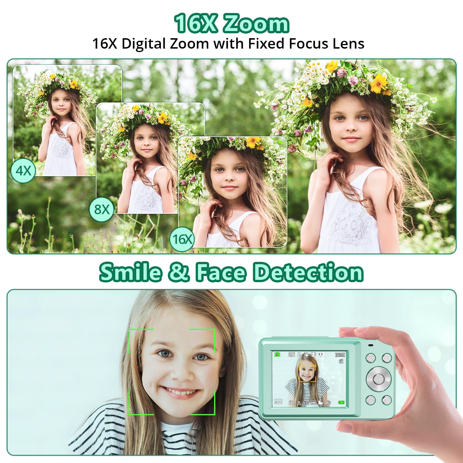 Digital Camera, FHD 1080P Point and Shoot Digital Camera for Kids with 16X Zoom, Anti-Shake, 44MP Vlogging Cameras with 32GB Card, Compact Small Digital Camera for Teens, Girls, Boys Students