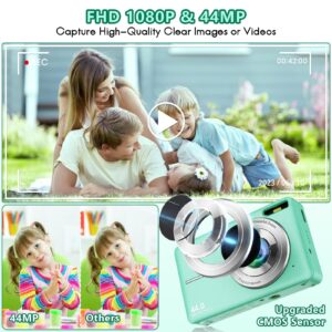 Digital Camera, FHD 1080P Point and Shoot Digital Camera for Kids with 16X Zoom, Anti-Shake, 44MP Vlogging Cameras with 32GB Card, Compact Small Digital Camera for Teens, Girls, Boys Students