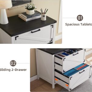 JXQTLINGMU 2 Drawer Farmhouse File Cabinet, Lateral Filing Cabinet with Lock for Home Office, Compatible Legal Letter A4 F4 Size, White