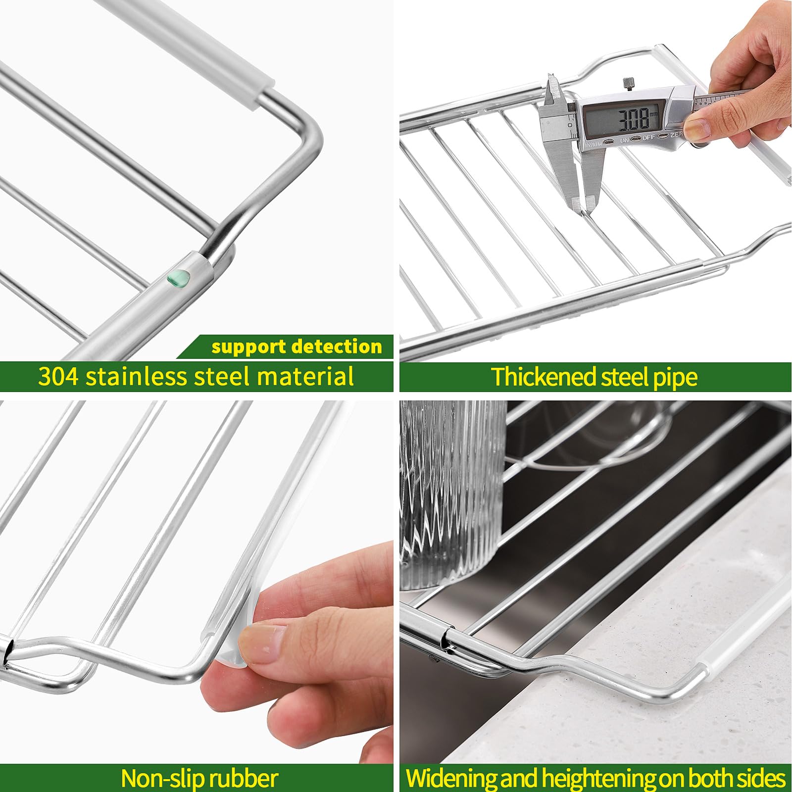 susunnus Stainless Steel Telescopic Kitchen Sink Storage Rack Caddy Sponge Holder Expandable Over The Sink Rack Organizer 4.72" x 16.14" x 0.78"