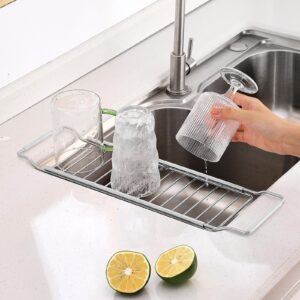 susunnus Stainless Steel Telescopic Kitchen Sink Storage Rack Caddy Sponge Holder Expandable Over The Sink Rack Organizer 4.72" x 16.14" x 0.78"