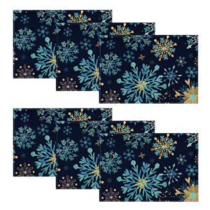 artoid mode blue snowflakes hexagon winter placemats set of 6, 12x18 inch seasonal christmas table mats for party kitchen dining decor