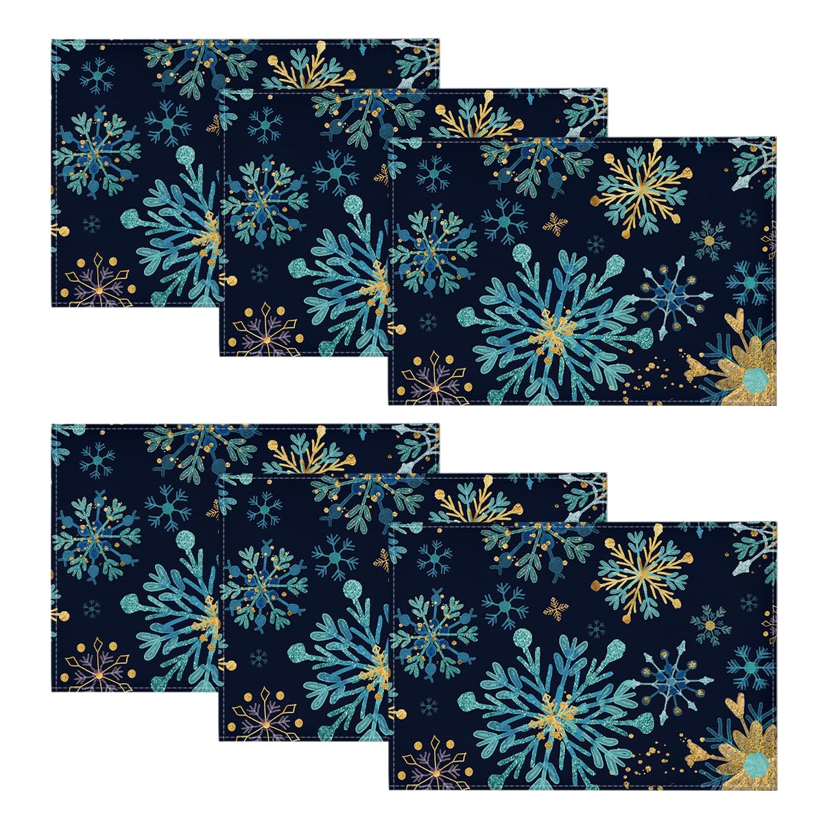 Artoid Mode Blue Snowflakes Hexagon Winter Placemats Set of 6, 12x18 Inch Seasonal Christmas Table Mats for Party Kitchen Dining Decor