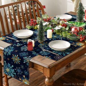 Artoid Mode Blue Snowflakes Hexagon Winter Placemats Set of 6, 12x18 Inch Seasonal Christmas Table Mats for Party Kitchen Dining Decor