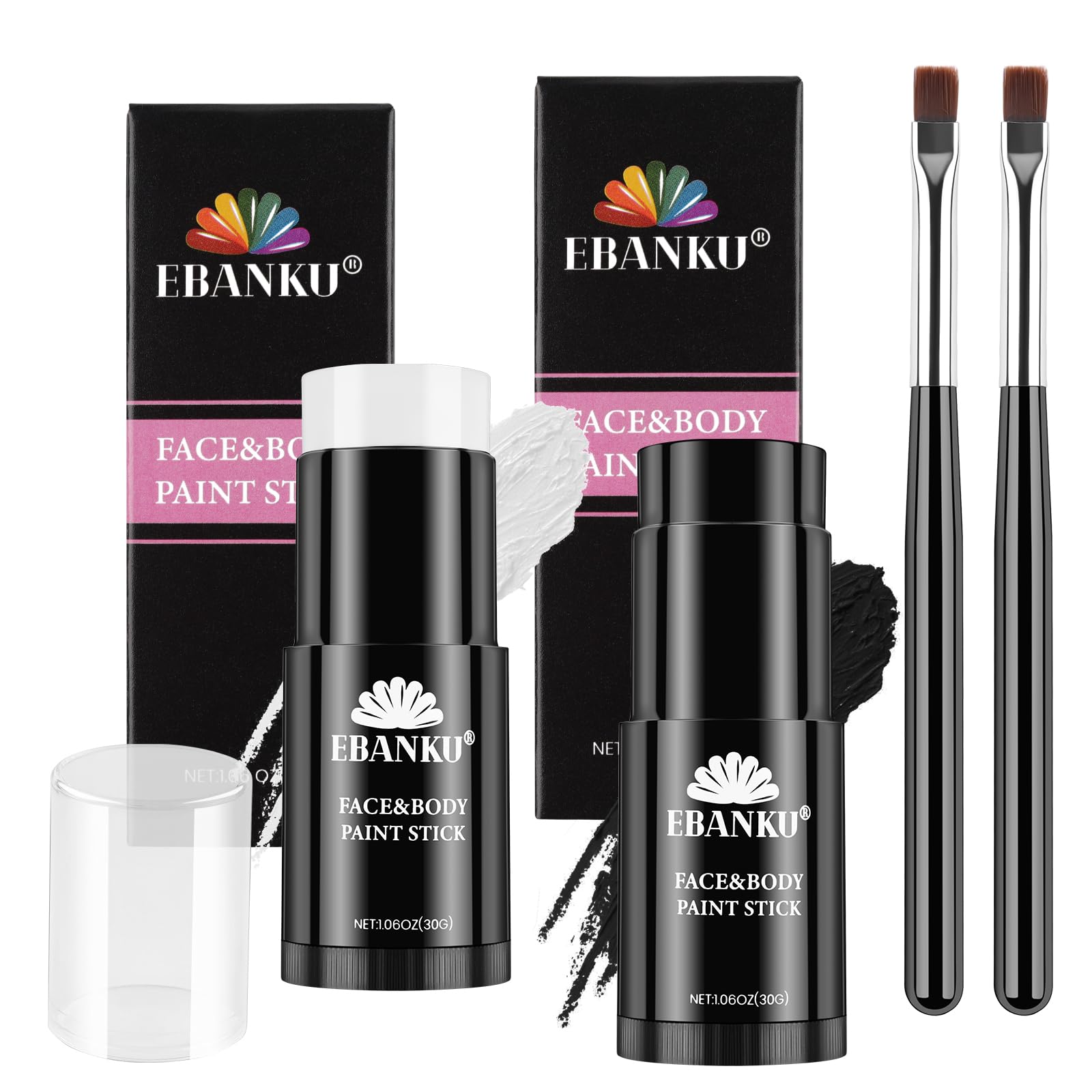 EBANKU 2Pcs White Black Face Body Paint Stick, , Eye Black Sticks for Sports White Cream-Blendable Stick Waterproof Sweatproof for Christmas Cosplay