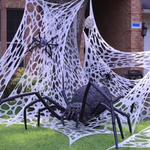 Giant Spider Web Halloween Decorations Outdoor, Stretchy 450 sqft Spooky Spider Web, Cut-Your-Own Flexible Spider Webbing for Halloween Party, Haunted House Outdoor Indoor