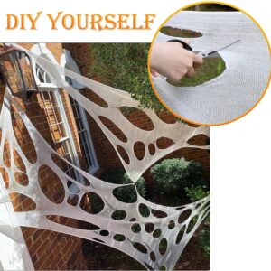 Giant Spider Web Halloween Decorations Outdoor, Stretchy 450 sqft Spooky Spider Web, Cut-Your-Own Flexible Spider Webbing for Halloween Party, Haunted House Outdoor Indoor