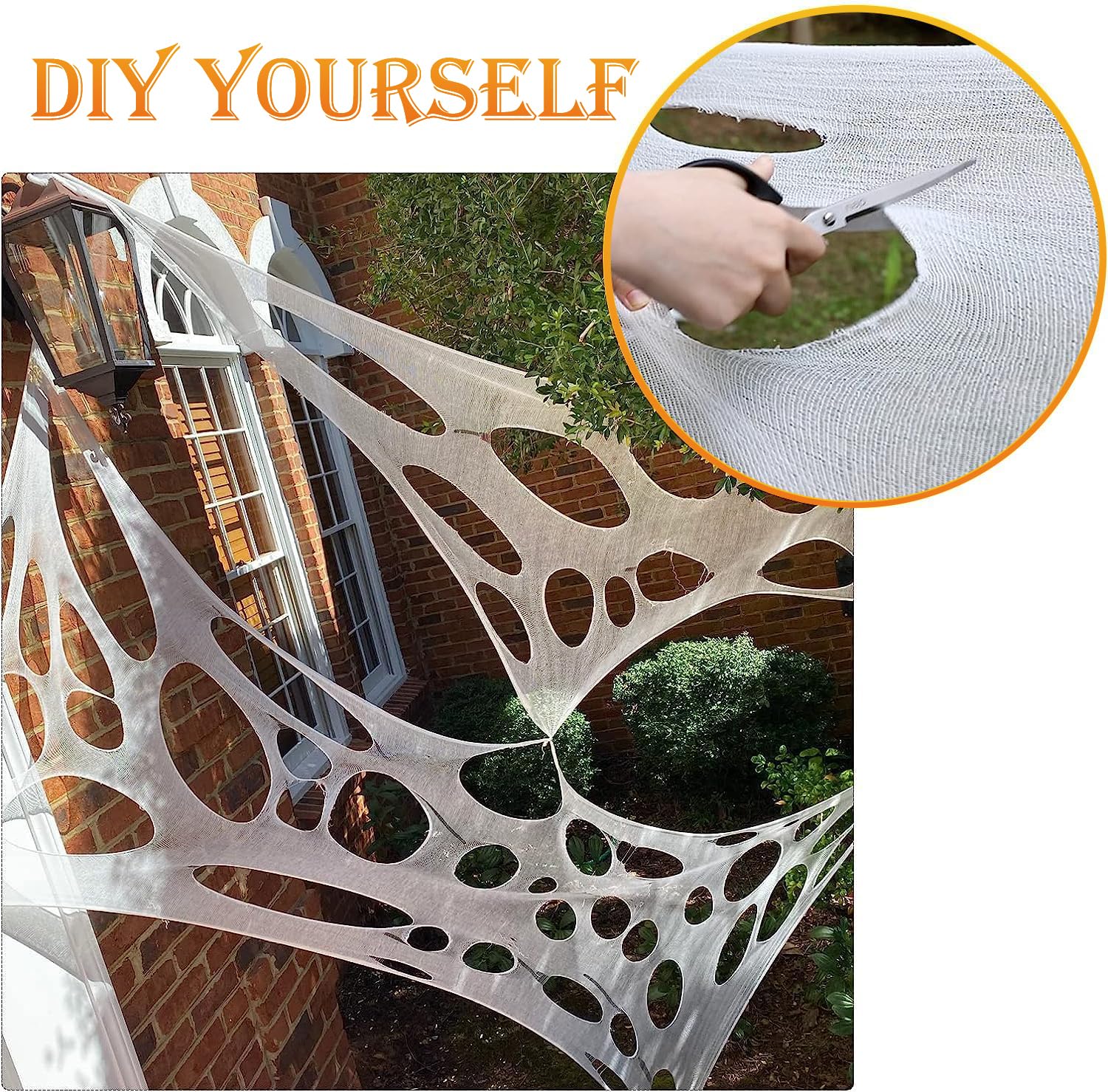 Giant Spider Web Halloween Decorations Outdoor, Stretchy 450 sqft Spooky Spider Web, Cut-Your-Own Flexible Spider Webbing for Halloween Party, Haunted House Outdoor Indoor