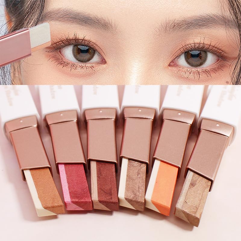 Eye Shadow Stick Double Colors Glitter Gradient Shimmer Eyeshadow Pen Eye Brightener Stick 2 Tone Makeup Korean (6 pcs)