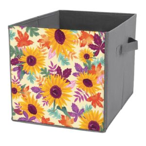 damtma storage cubes fall sunflowers 11 inch cube storage bin with handles maple leaves fabric collapsible cube baskets for shelf toys clothing books