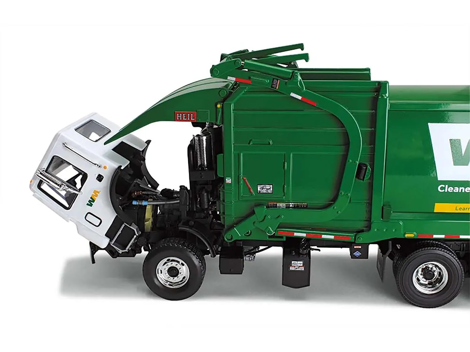 Mack TerraPro Waste Management Refuse Garbage Truck with Heil Half/Pack Freedom Front End Loader and CNG Tailgate White and Green with Garbage Bin 1/34 Diecast Model by First Gear 10-4006D