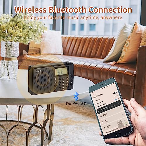 SEMIER Portable AM FM SW Bluetooth Radio with 1200mah Rechargeable Battery, Small Shortwave Radio Digital Tuning, LCD Display, Support USB and Micro SD Card, Build-in Bass Speaker and Earphone Jack