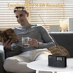 SEMIER Portable AM FM SW Bluetooth Radio with 1200mah Rechargeable Battery, Small Shortwave Radio Digital Tuning, LCD Display, Support USB and Micro SD Card, Build-in Bass Speaker and Earphone Jack