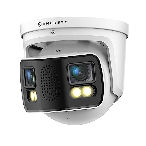 Amcrest Dual-Lens 4K (8MP) Outdoor Security POE Camera, 2 x 4MP Lenses PoE AI Turret IP Camera, 131ft Night Color, Human/Vehicle Detection, Panoramic 180° FOV, 2 x 4MP@25fps IP8M-FCT2999EW-AI (White)