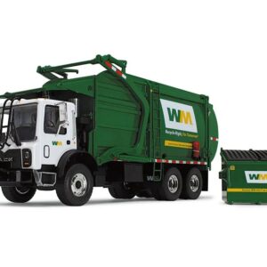 Mack TerraPro Waste Management Refuse Garbage Truck with Wittke Front Load White and Green with Garbage Bin 1/34 Diecast Model by First Gear 10-4001D