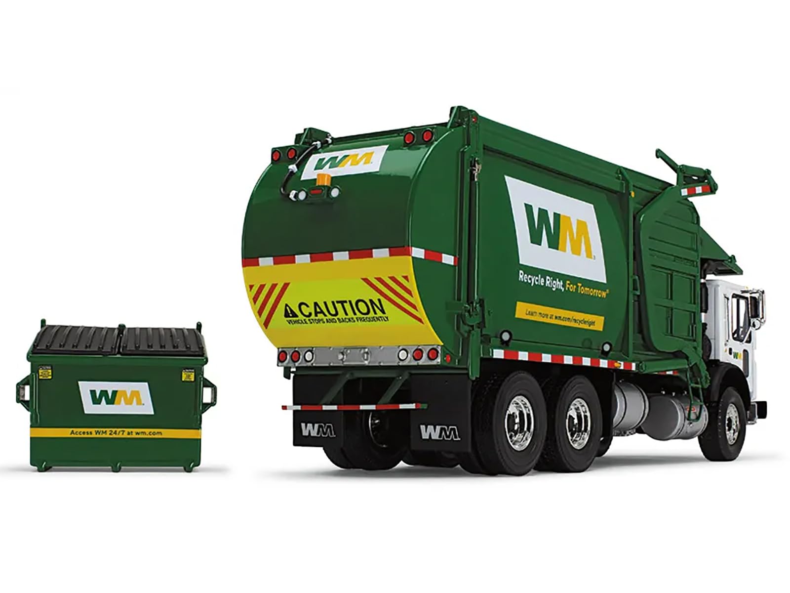 Mack TerraPro Waste Management Refuse Garbage Truck with Wittke Front Load White and Green with Garbage Bin 1/34 Diecast Model by First Gear 10-4001D