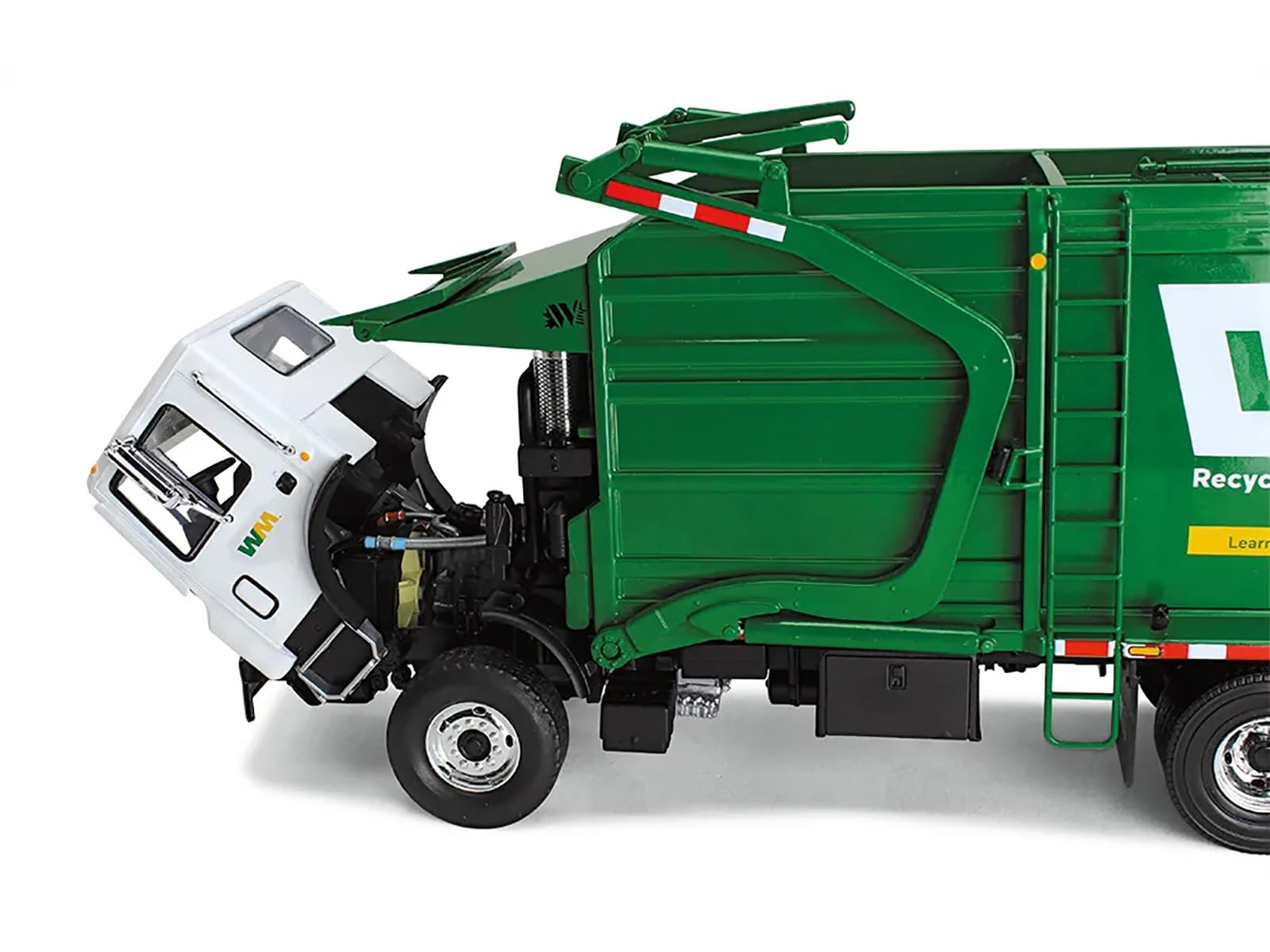 Mack TerraPro Waste Management Refuse Garbage Truck with Wittke Front Load White and Green with Garbage Bin 1/34 Diecast Model by First Gear 10-4001D