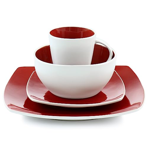 Gibson Elite Soho Lounge 16 Piece Stoneware Dinnerware Set in Red