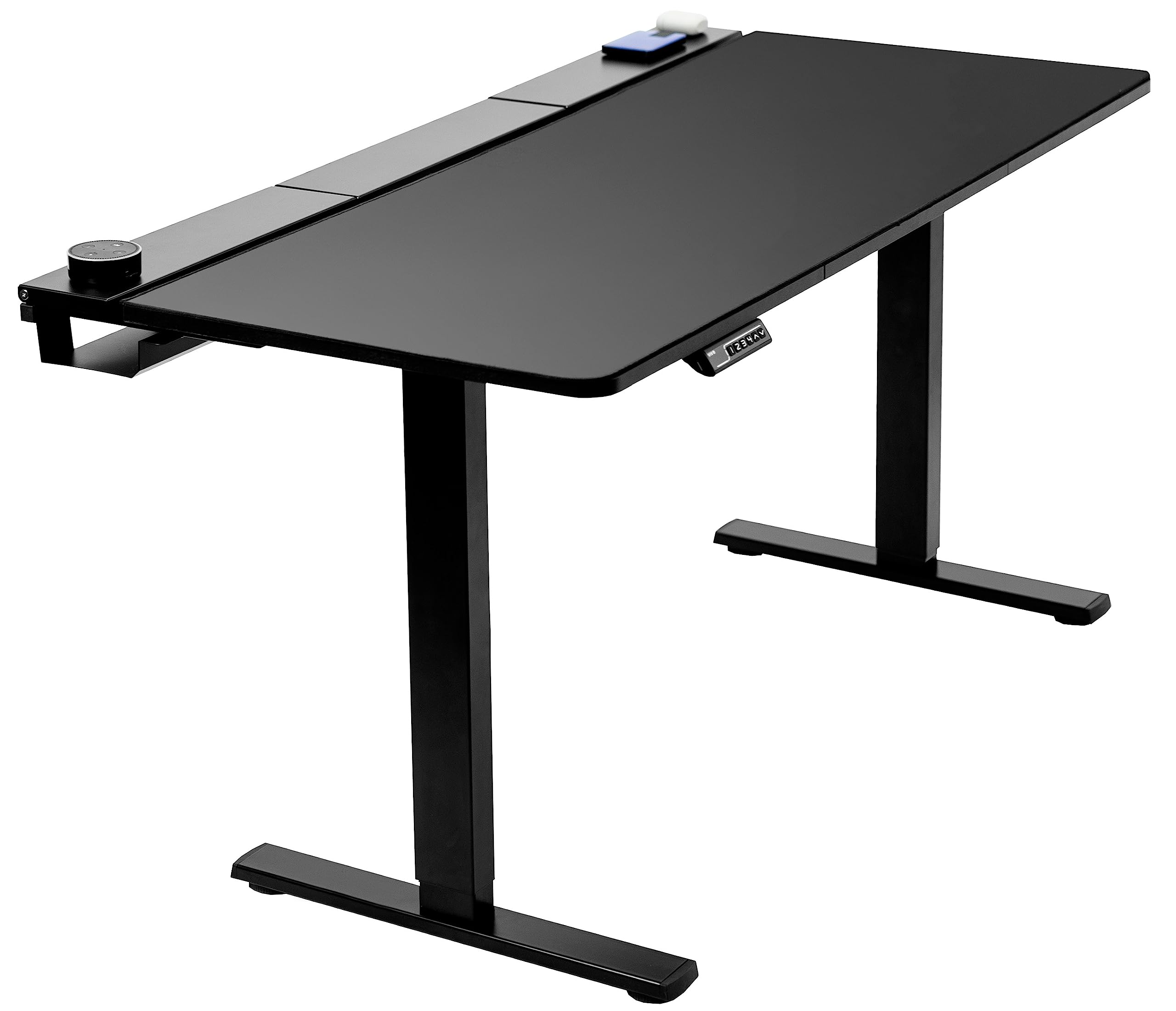 VIVO Electric Height Adjustable 60 x 30 inch Memory Stand Up Desk, Black Table Top with Built-in Concealed Cable Trays and Full-Size Pad, Black Frame, Standing Workstation, DESK-KIT-1B6-P3B