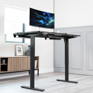 VIVO Electric Height Adjustable 60 x 30 inch Memory Stand Up Desk, Black Table Top with Built-in Concealed Cable Trays and Full-Size Pad, Black Frame, Standing Workstation, DESK-KIT-1B6-P3B