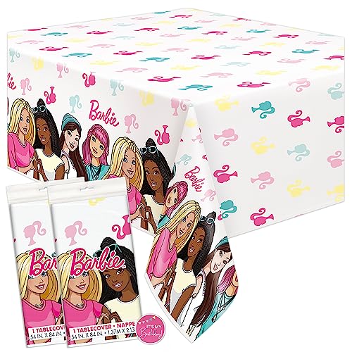 Unique Barbie Party Decorations - Rectangular Plastic Table Covers (Pack of 2) and Sticker